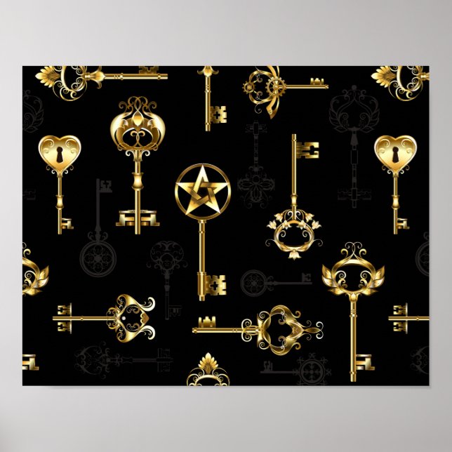 Seamless Pattern with Golden Keys Poster (Framsidan)