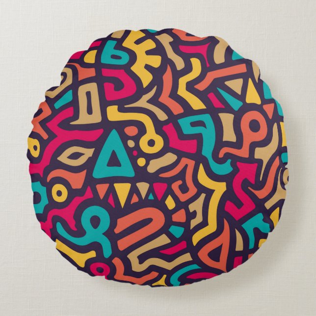 Seamless Pattern with Graffiti Curve Shapes. Mix o Rund Kudde (Framsidan)