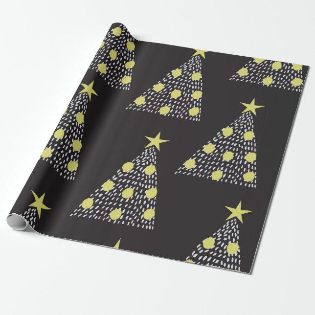 Seamless pattern with hand drawn Christmas trees i Presentpapper (Utrullad)