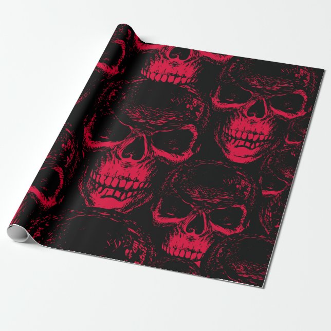 Seamless pattern with hand-drawn sinister human sk presentpapper (Utrullad)