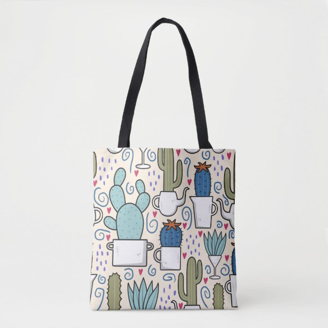 Seamless pattern with llama, cactus hand drawn des tygkasse (Framsida)