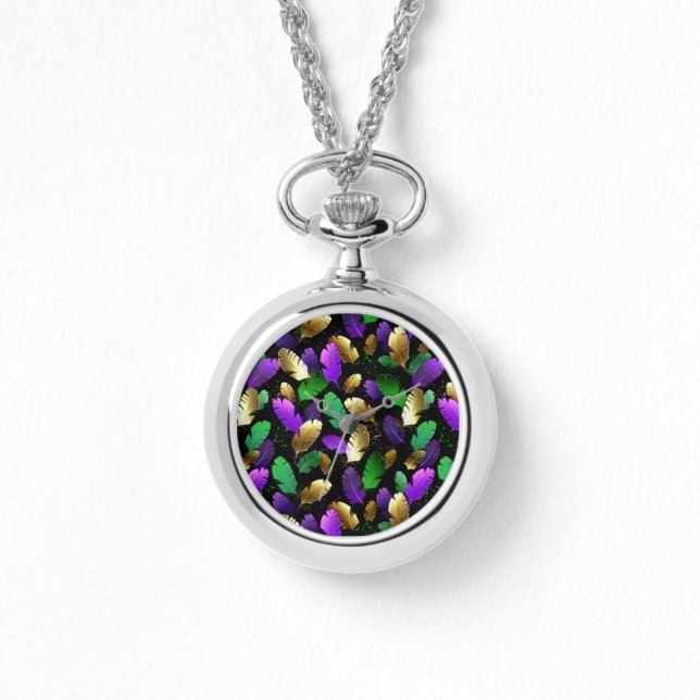 Seamless Pattern with Mardi Gras feathers Armbandsur (Framsida)