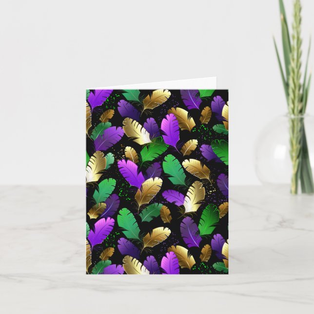 Seamless Pattern with Mardi Gras feathers Helgkort (Framsida)