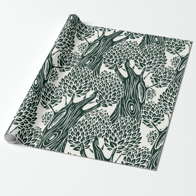  seamless pattern with old deciduous trees. Styliz Presentpapper (Utrullad)