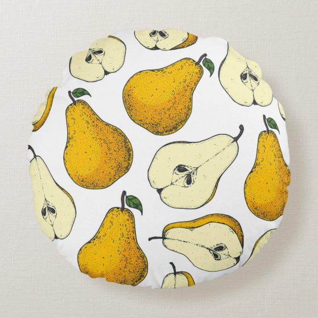 Seamless pattern with pear. Hand drawn pattern bac Rund Kudde (Framsidan)