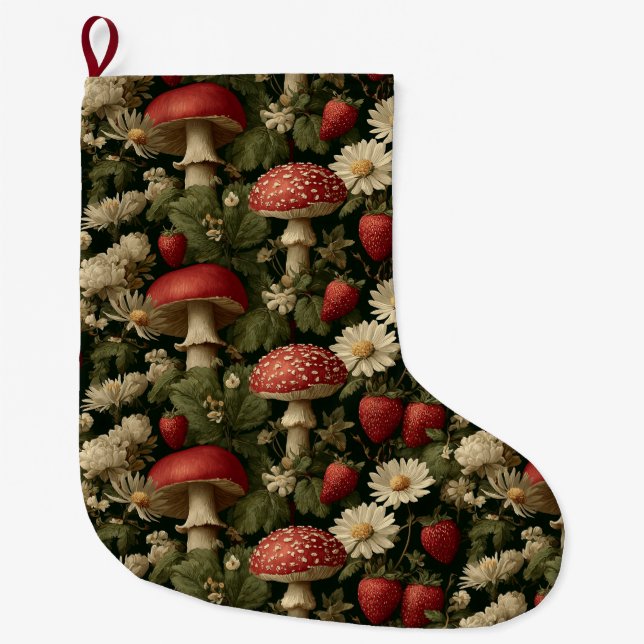 Seamless Pattern with Red Fly Agaric and Flowers Stor Julstrumpa (Framsidan)