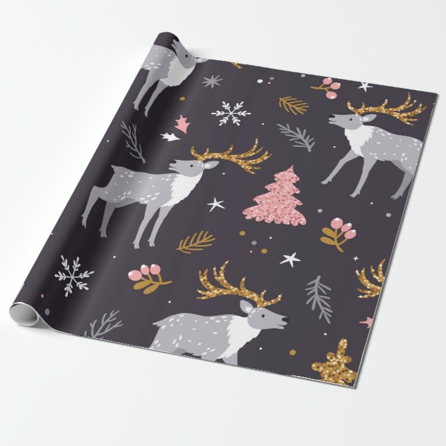  seamless pattern with reindeer, fir trees and sno presentpapper (Utrullad)