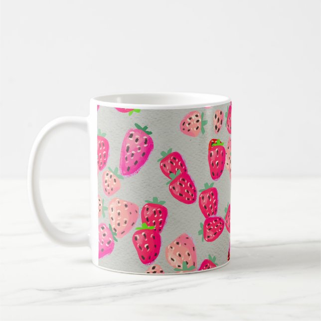 Seamless pattern with ripe strawberry. Hand drawn  Kaffemugg (Vänster)