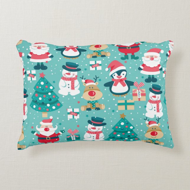 Seamless pattern with Santa Claus, snowman, deer,  Prydnadskudde (Framsidan)