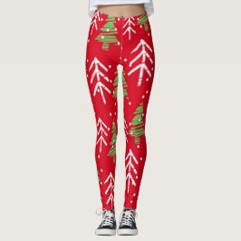 Seamless Pattern with Stylized Christmas Trees Leggings