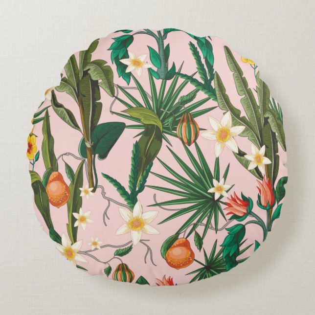 Seamless pattern with tropical leaf, flowers and f rund kudde (Framsidan)
