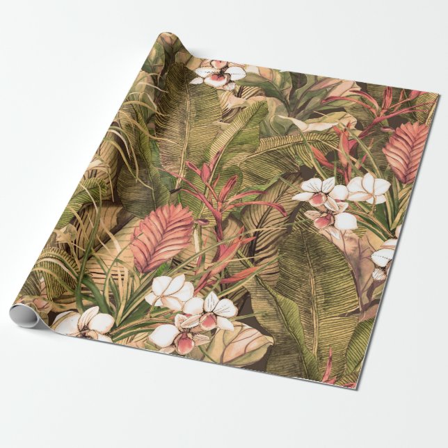 Seamless pattern with tropical leaves and flowers. presentpapper (Utrullad)