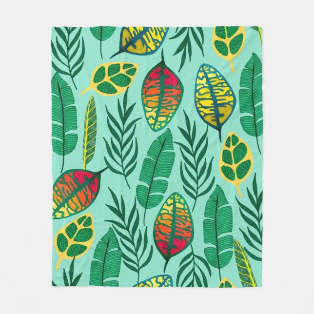 Seamless pattern with tropical leaves. Gouache art Fleecefilt (Framsidan)
