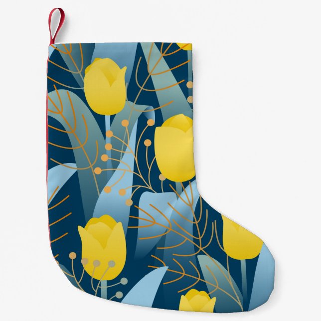 Seamless pattern yellow tulips on dark blue backgr liten julstrumpa (Framsidan)