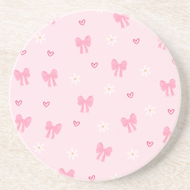 Seamless Pink Bow and Floral Pattern – Cute Girly Underlägg (Framsidan)
