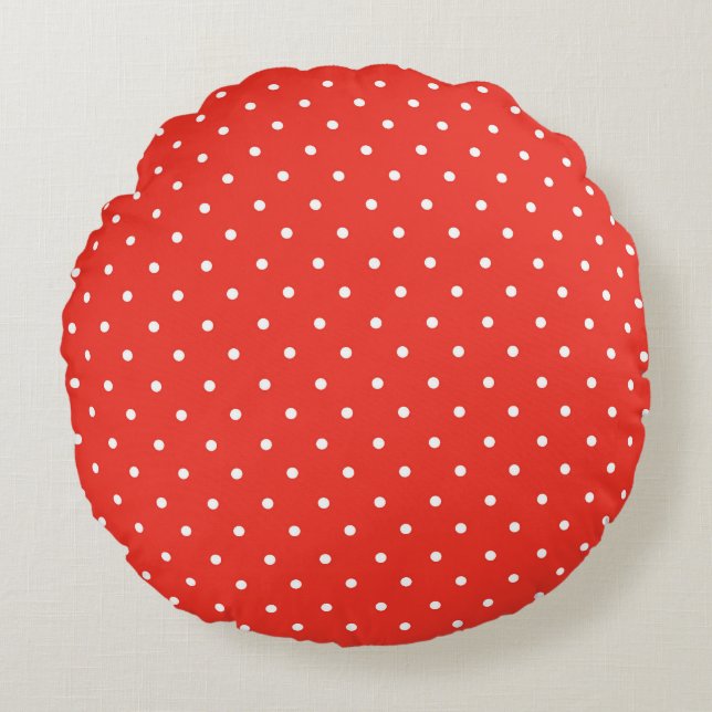 Seamless red background polka dot pattern rund kudde (Framsidan)