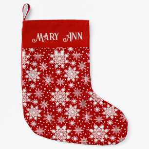 Seamless Red & White Snowflake Mönster Liten Julstrumpa