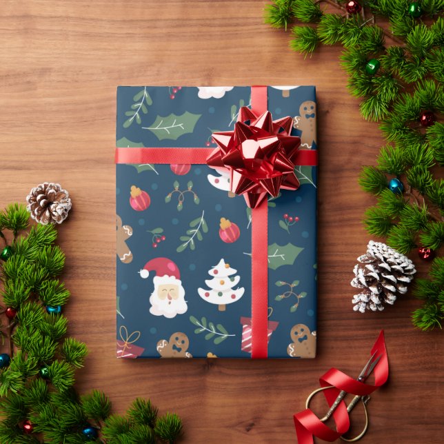 Seamless Santa Claus And Ornaments Presentpapper (Julgåva)