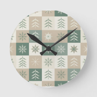 Seamless Scandinavian Christmas tree pattern Rund Klocka
