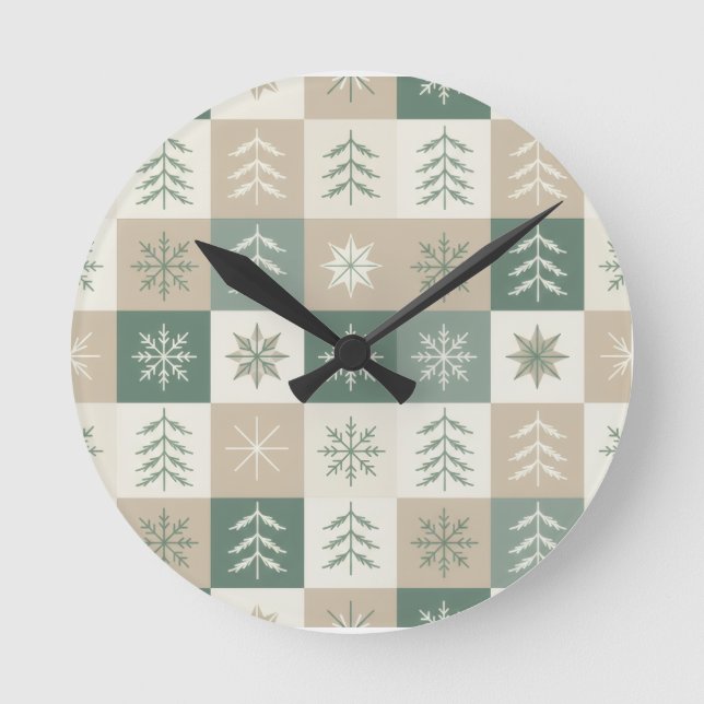 Seamless Scandinavian Christmas tree pattern Rund Klocka (Framsida)