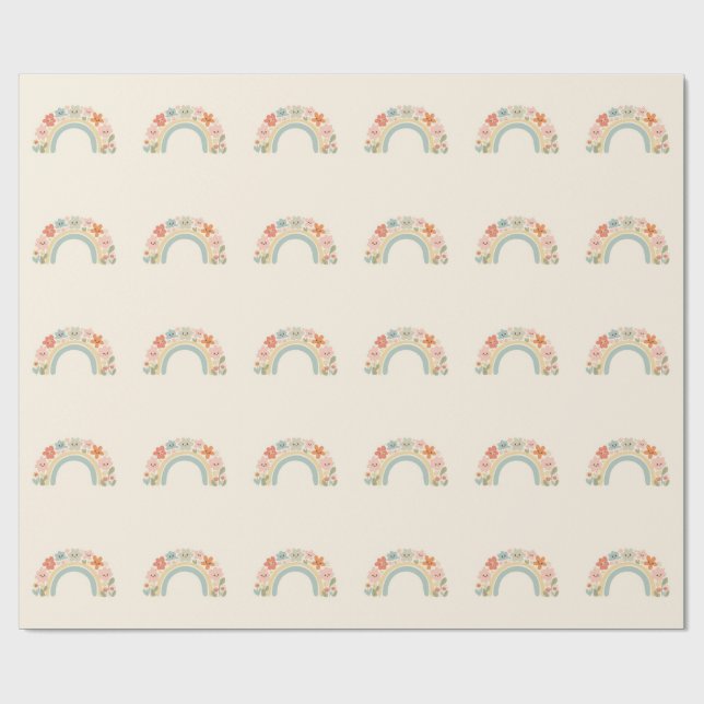 Seamless Smiling Flowers Pastel Rainbow Pattern Presentpapper (Platt)