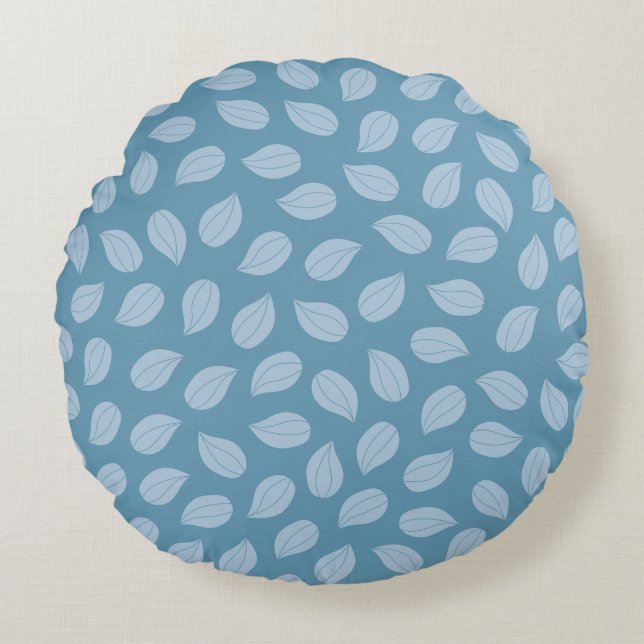 Seamless Soft Blue Leaf Pattern Rund Kudde (Framsidan)
