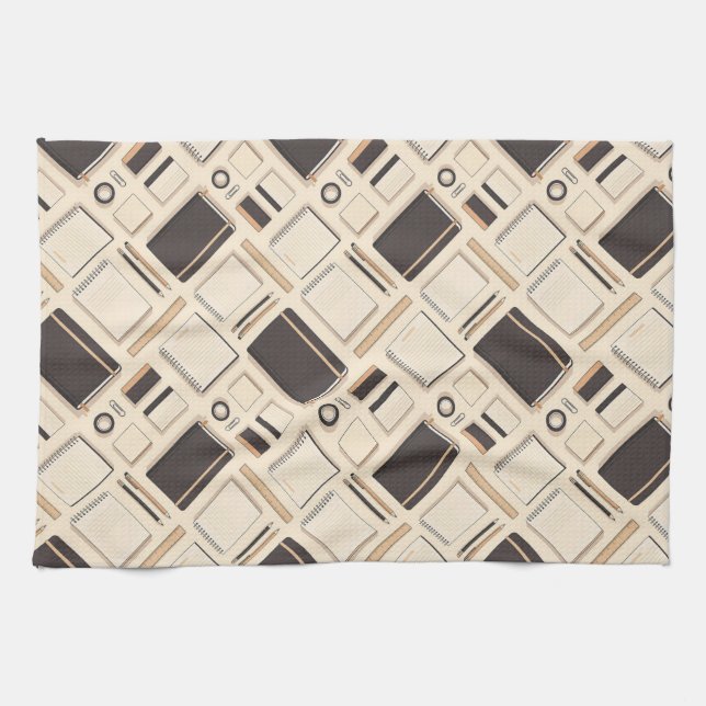 Seamless stationery pattern notebooks rulers kökshandduk (Horisontell)