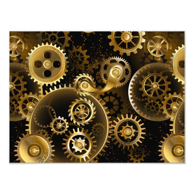 Seamless Steampunk Brass Gears Fototryck (Framsidan)