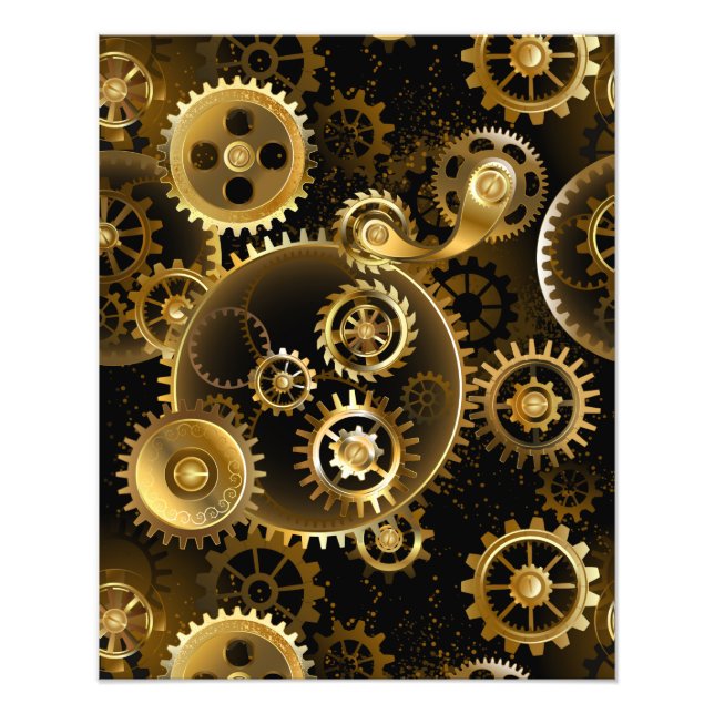 Seamless Steampunk Brass Gears Fototryck (Framsidan)