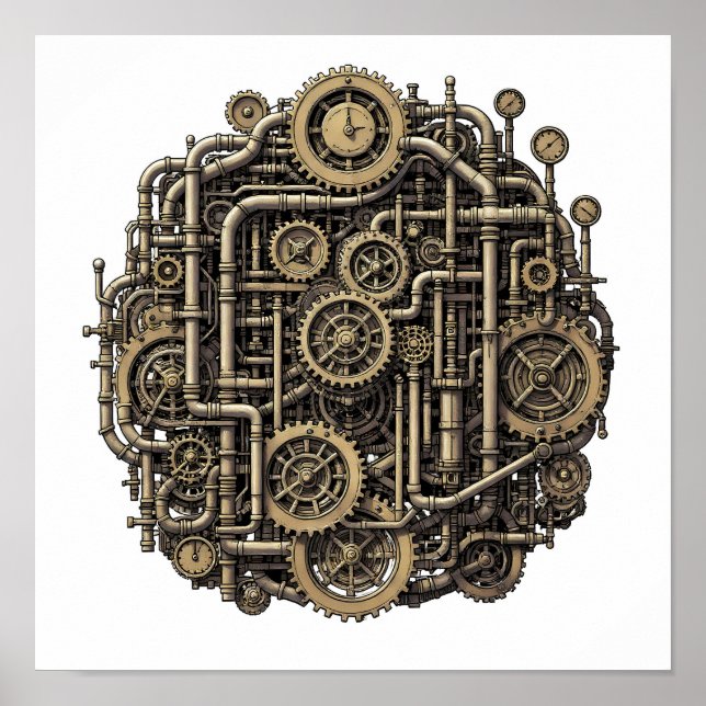 Seamless Steampunk Gear Pattern Fabric and Paper Poster (Framsidan)
