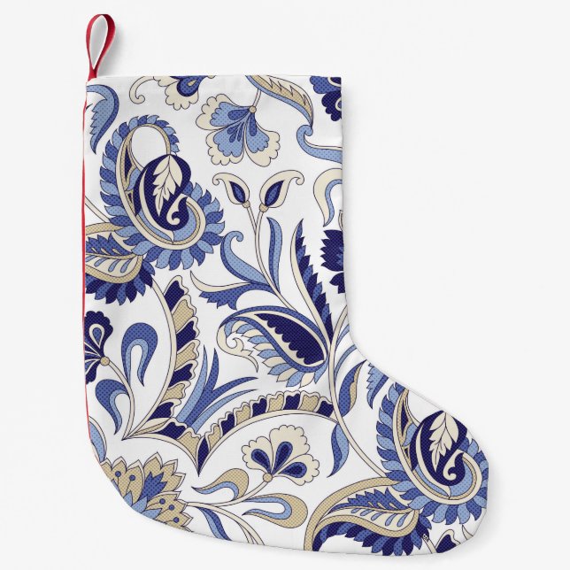 Seamless traditional Indian blue paisley patternpa Liten Julstrumpa (Framsidan)