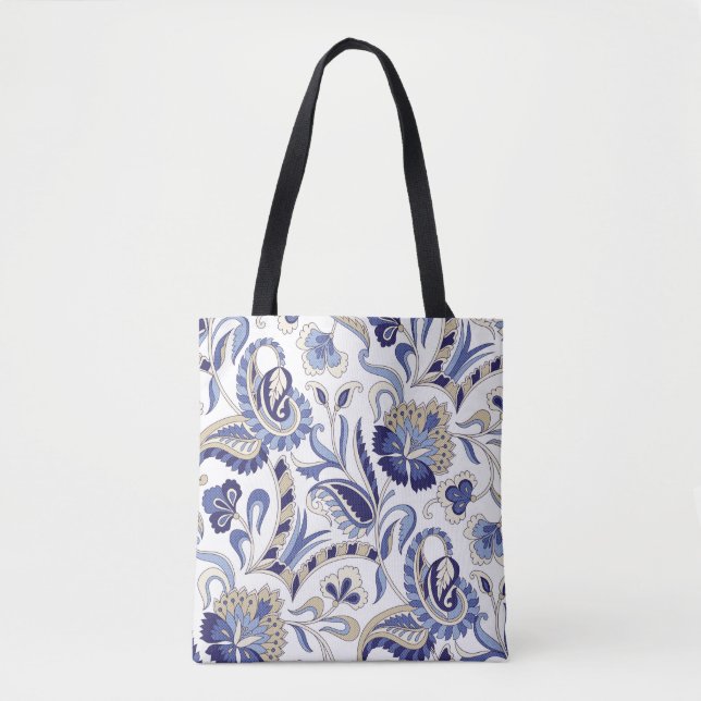 Seamless traditional Indian blue paisley patternpa Tygkasse (Framsida)