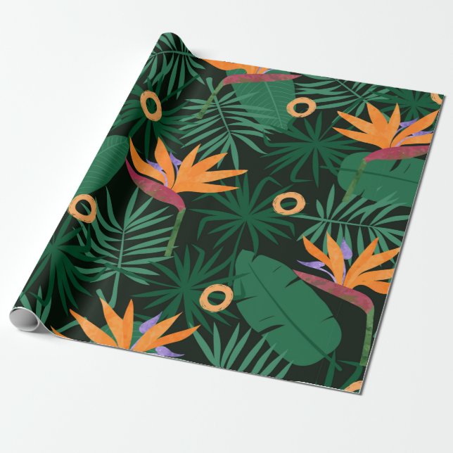 Seamless tropic pattern with strelitzia flowers an presentpapper (Utrullad)