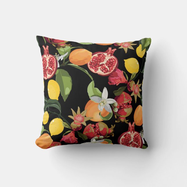 Seamless Tropical Fruits Pattern. Exotic Backgroun Kudde (Framsida)