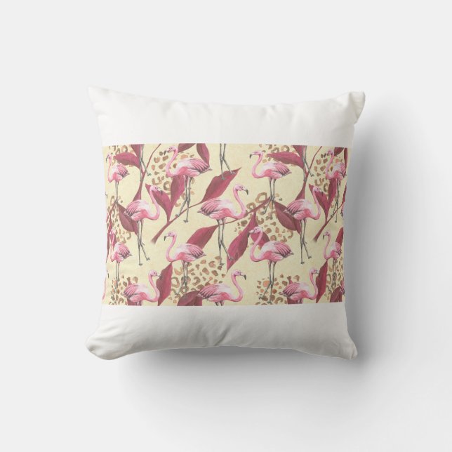 Seamless tropical pattern with pink flamingo, leav kudde (Framsida)