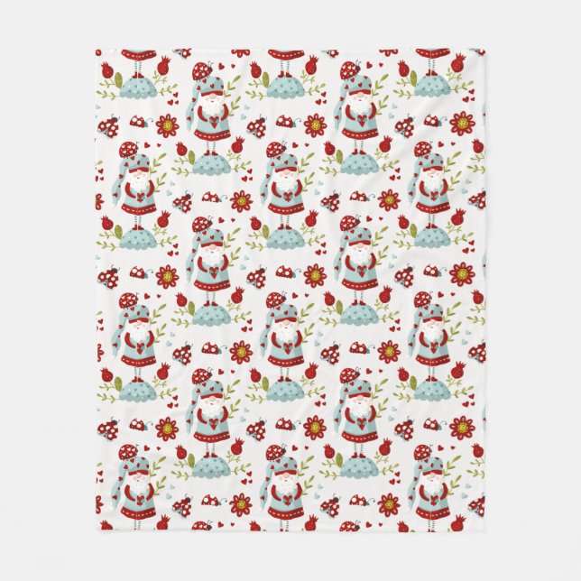 Seamless Valentine Pattern Christmas Santa, flower Fleecefilt (Framsidan)
