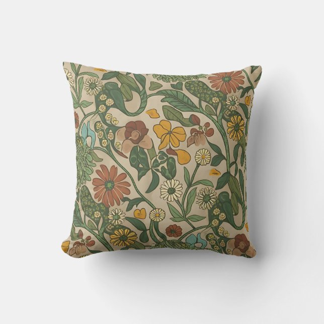 Seamless vintage botanical pattern  kudde (Framsida)