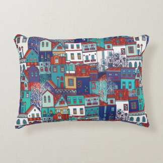 Seamless vintage pattern with colorful houses prydnadskudde
