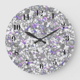 Seamless violetta lilor försilvrar glittery stor klocka