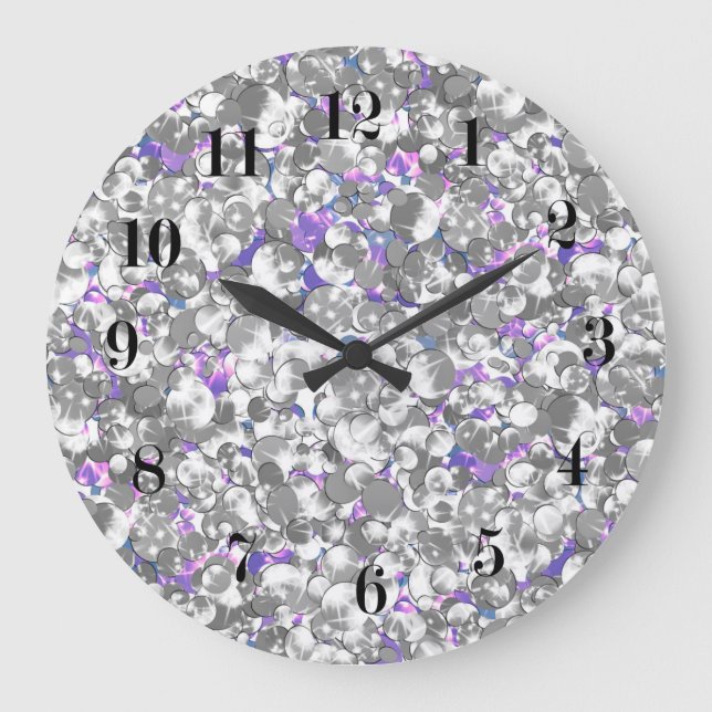 Seamless violetta lilor försilvrar glittery stor klocka (Framsida)