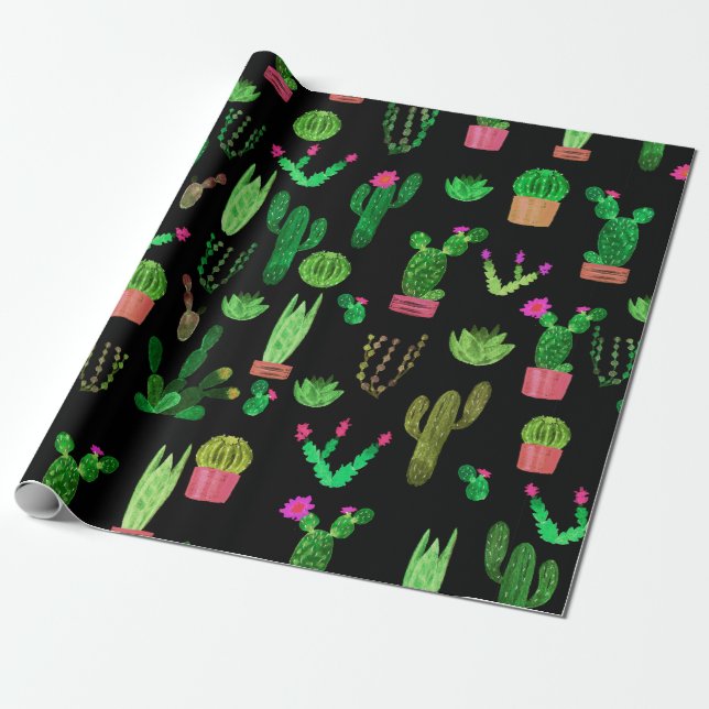 Seamless watercolor cactuses plant pattern backgro presentpapper (Utrullad)