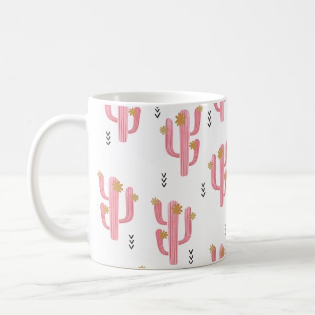Seamless watercolor flowering cactus pattern. Vint Kaffemugg (Vänster)