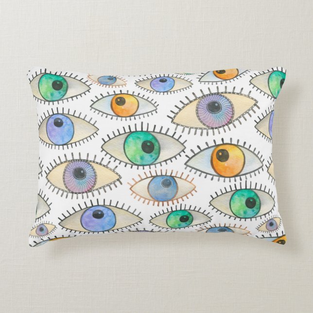 Seamless watercolor pattern of wide open human eye prydnadskudde (Framsidan)