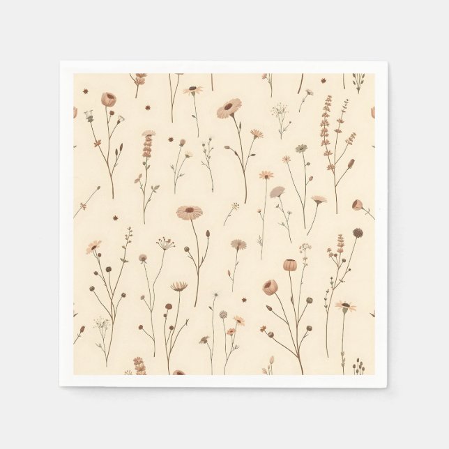 Seamless Wildblomma och Meadow Plant Mönster Pappersservett (Framsidan)