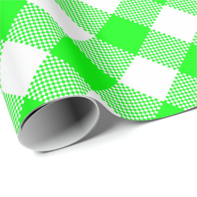 Seams Match: Grönt n White Gingham Wrapping Papper Presentpapper (Rullad Hörn)