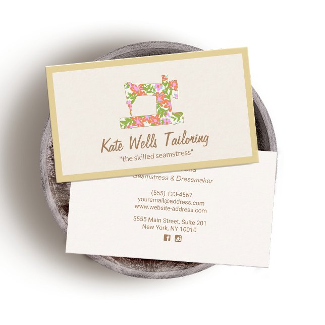 Seamstress Blommigt Sewing Maskin Visitkort (Skapare uppladdad)