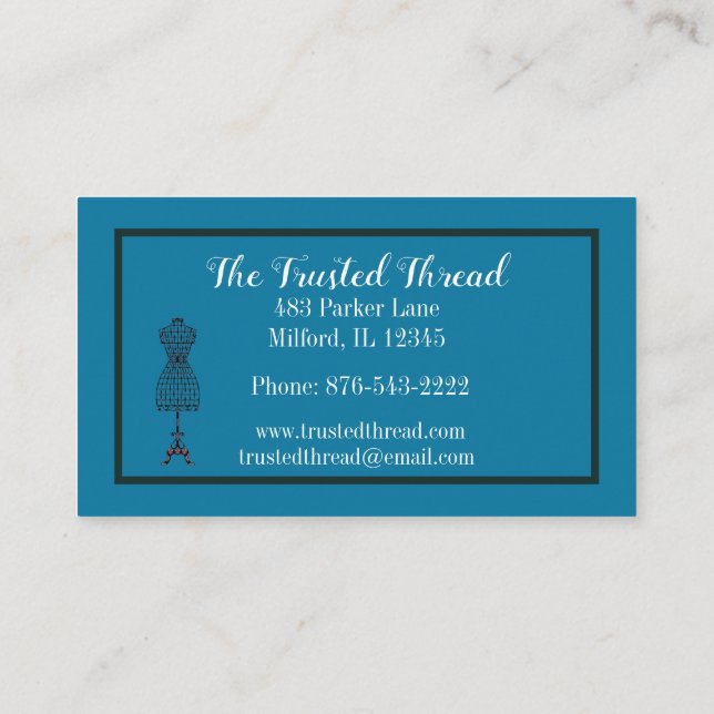 Seamstress Dressmaker Fabric Mannequin Scissors Bu Visitkort (Baksida)