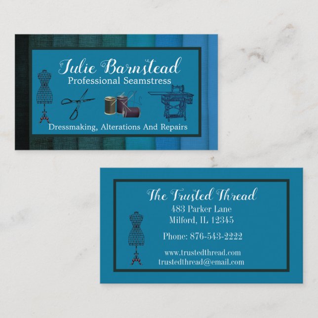 Seamstress Dressmaker Fabric Mannequin Scissors Visitkort (Fram/baksida)