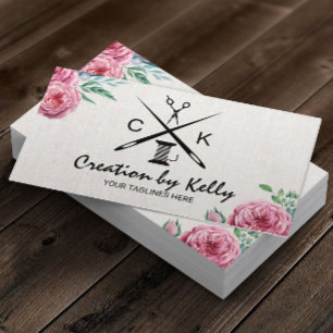 Seamstress Dressmaker Vintage Blommigt Linen Visitkort