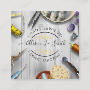 Seamstress eller Tailor desk Hand sewn Square Busi Fyrkantigt Visitkort